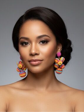 🌈✨ Anthropologie Boho Multicolor Beaded Statement Earrings – NEW ✨🌈